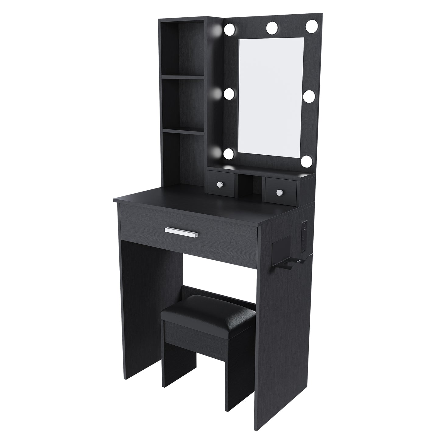 Vanity Table With Mirror & Adjustable LED Lights, Power Outlet,