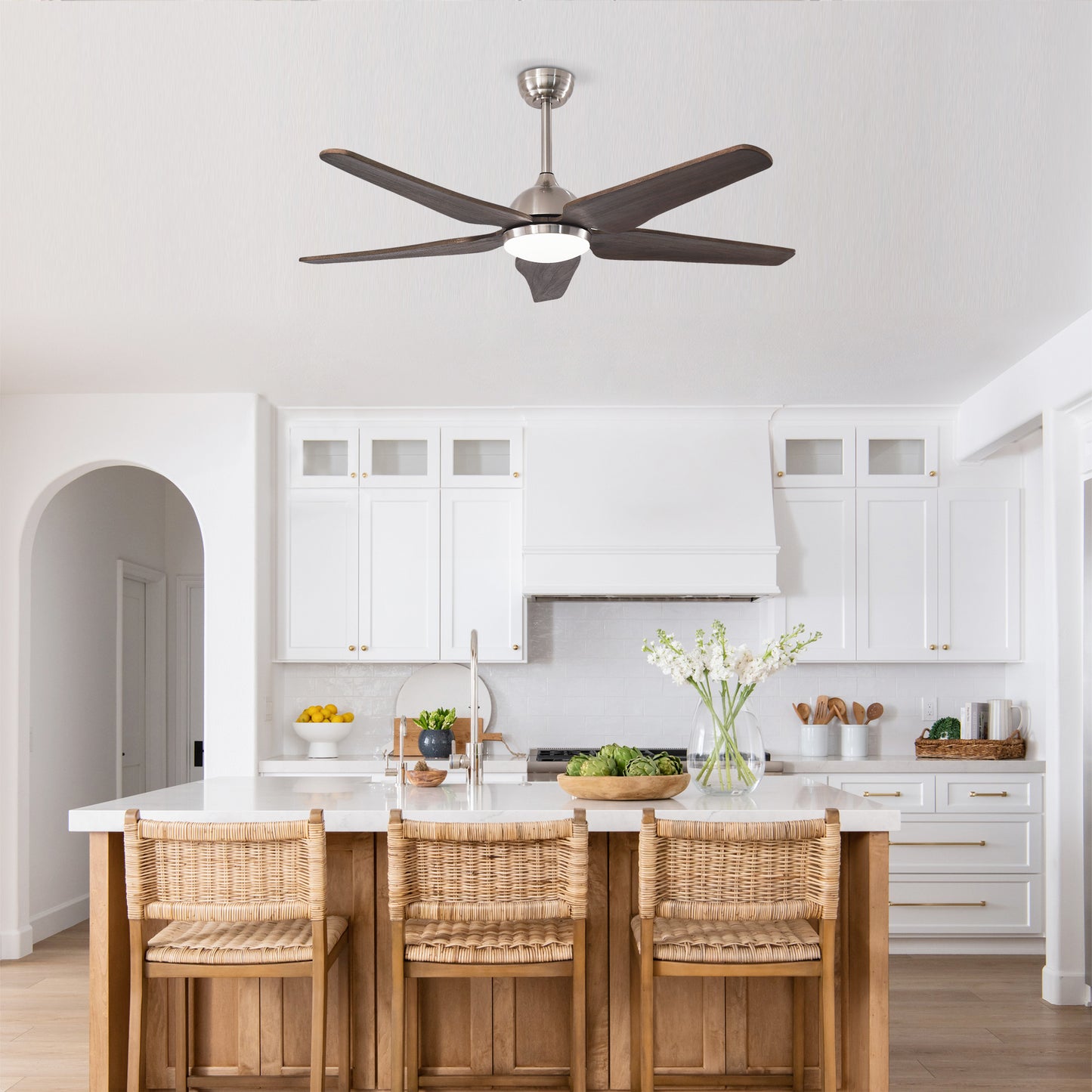 52-Inch Reversible Ceiling Fan with Lights and Remote Control - Nickel