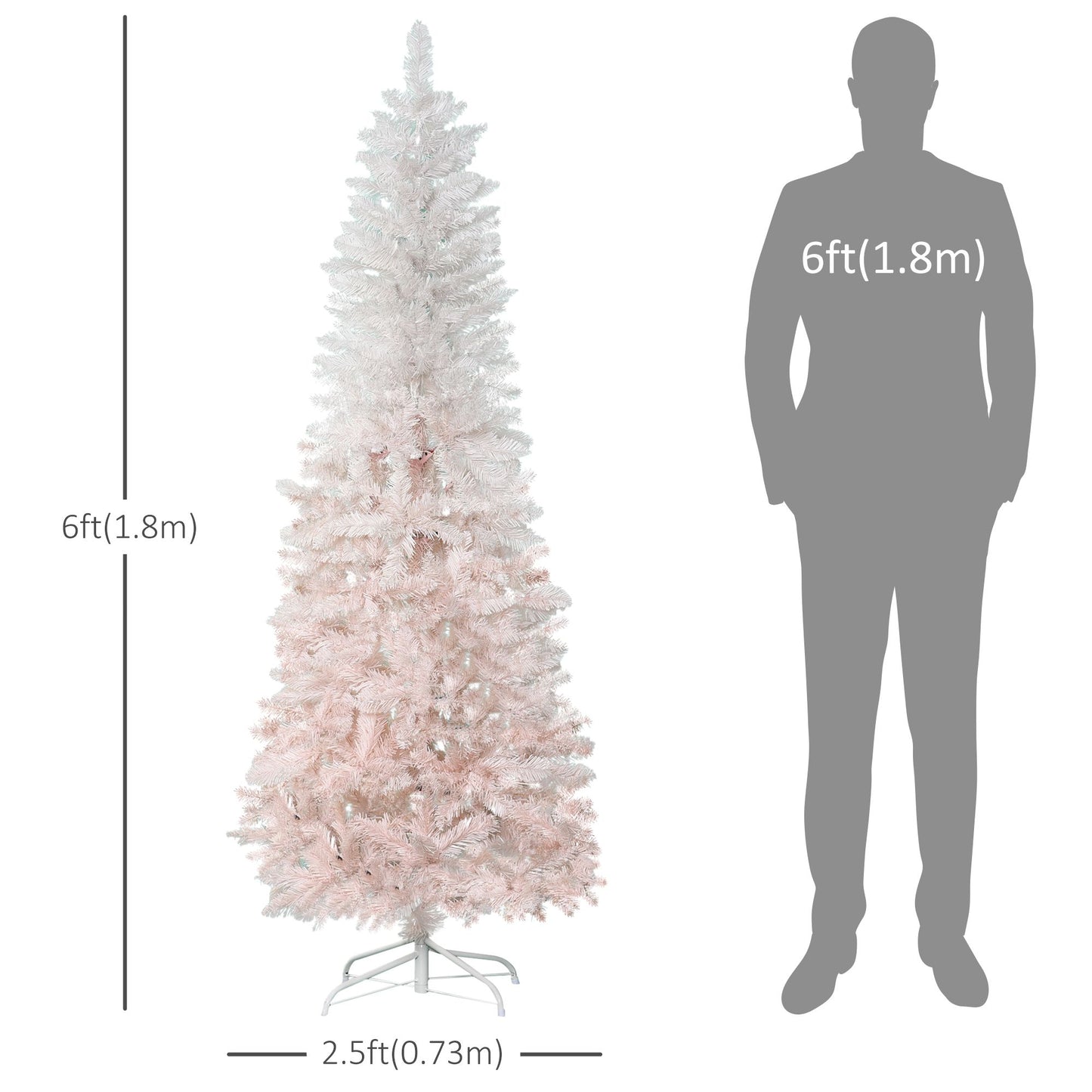 6ft Slim Pencil Artificial Christmas Tree - Pink & White