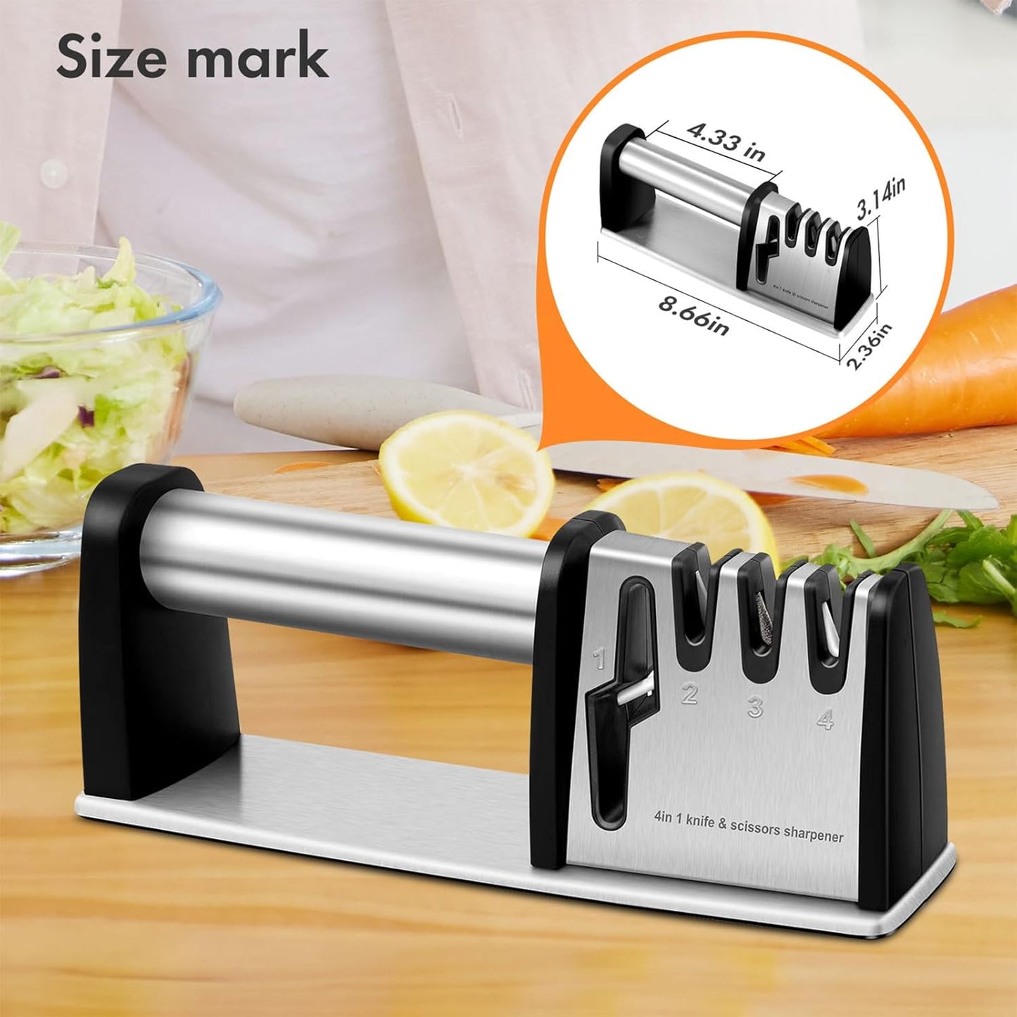 4-in-1 Kitchen Blade and Scissor Sharpening Tool - Black