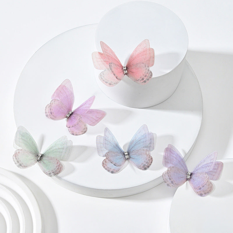 Double Layer Mesh Butterfly Jewelry Headdress with Floral Print - DIY Handmade