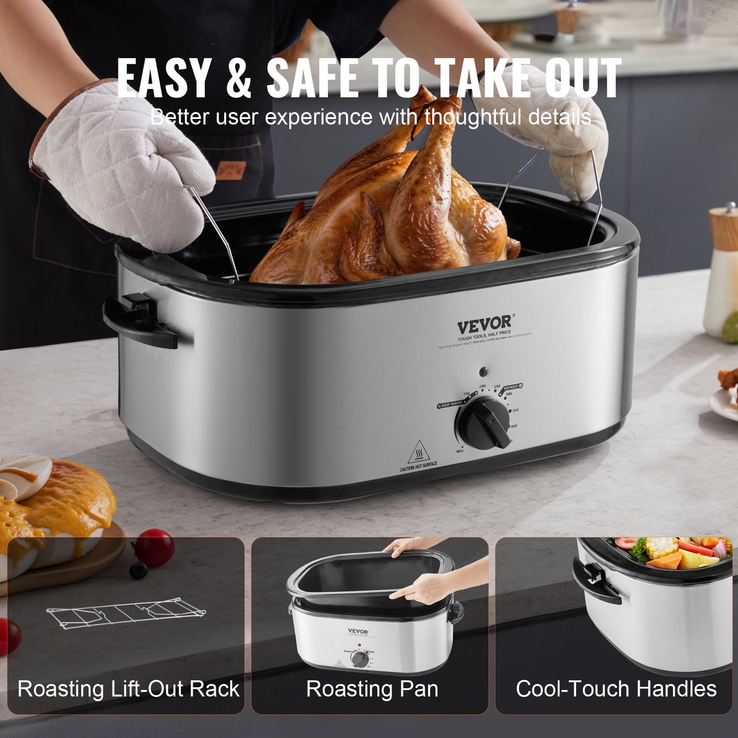 Electric Roaster Oven 24 Qt with Self-Basting Lid & Adjustable Temp, Fits 28 lb Turkey