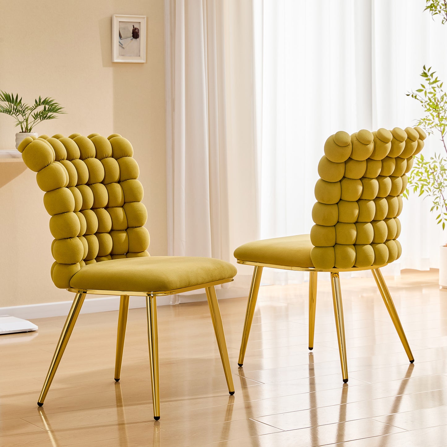 Set of 2 Ergonomic Tufted Accent Chairs with Gold Legs