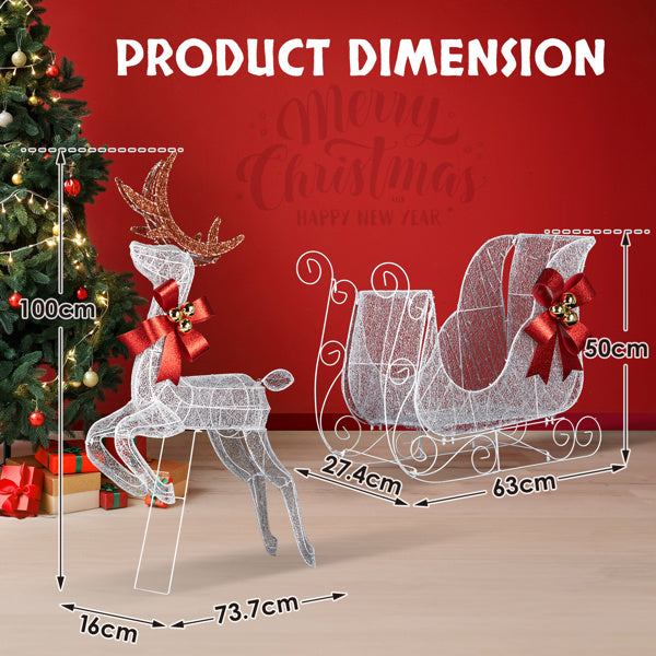 Lighted Reindeer & Sleigh Set - 270 White LEDs Christmas Decoration