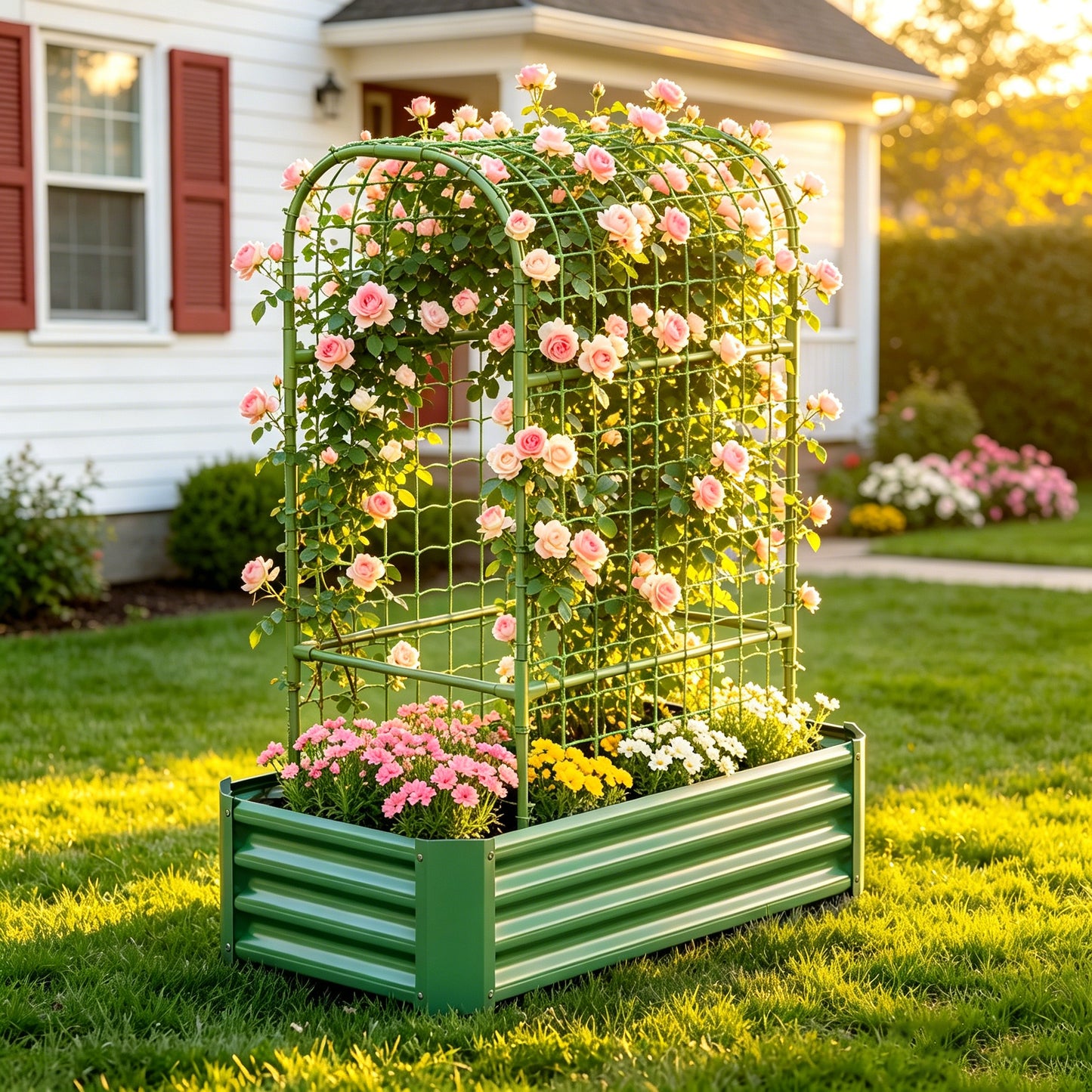 2-in-1 Raised Garden Bed with 59" Tall Trellis - Green