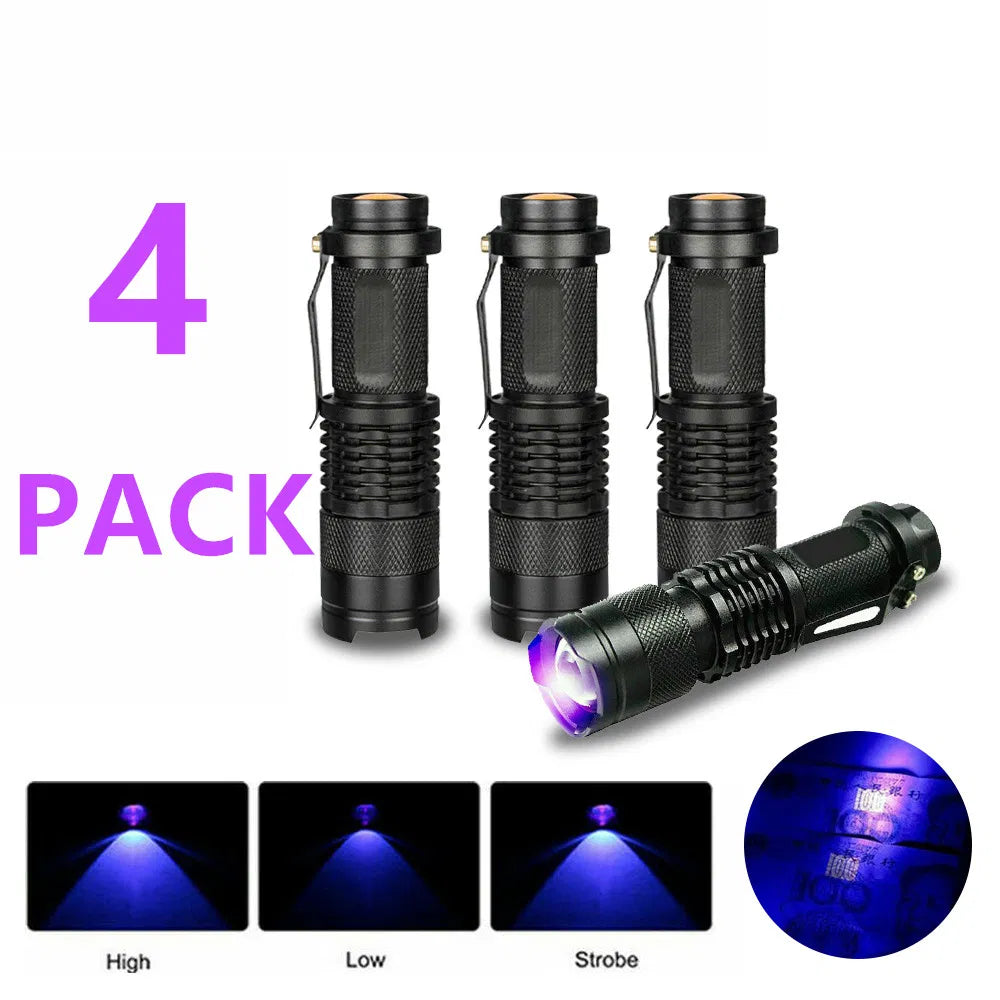 Mini Portable UV LED Flashlight - 3 Modes Blacklight Torch