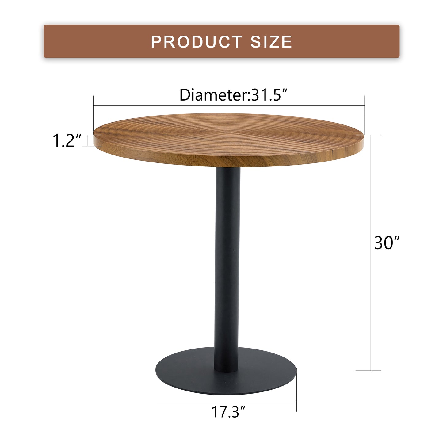 31.5 Inch Dark Wood Grain Round Dining Table - Suction Molding