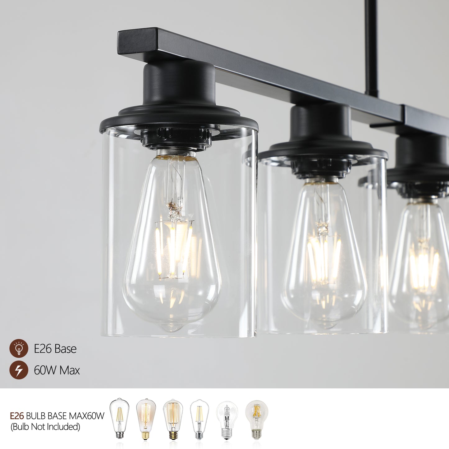 Modern Industrial 5-Light Chandelier - Matte Black & Glass Shades