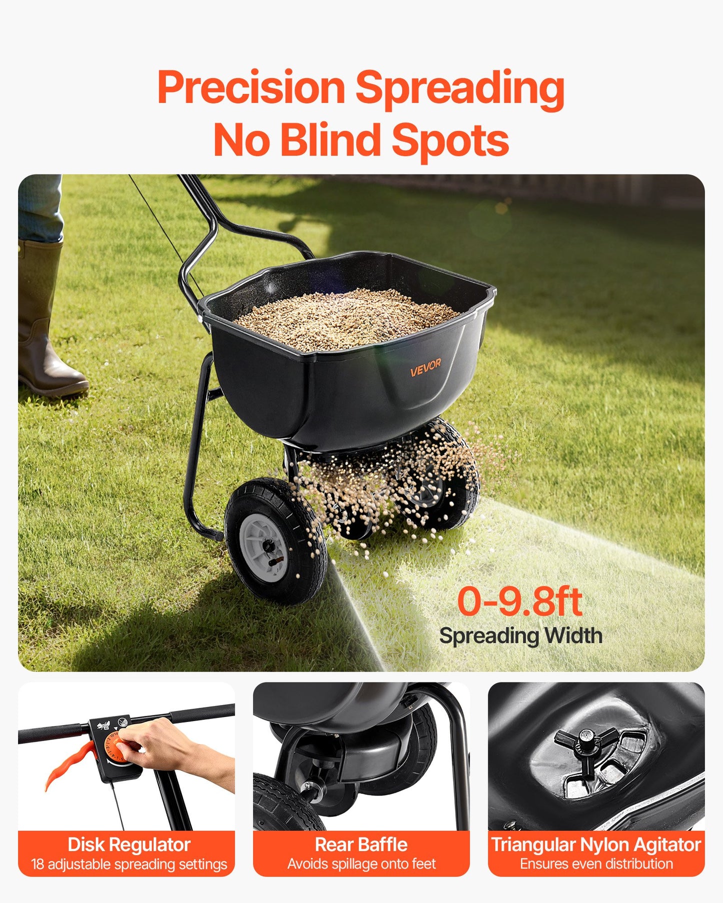 Walk Behind Broadcast Spreader 60LBS Capacity for Lawn & Garden