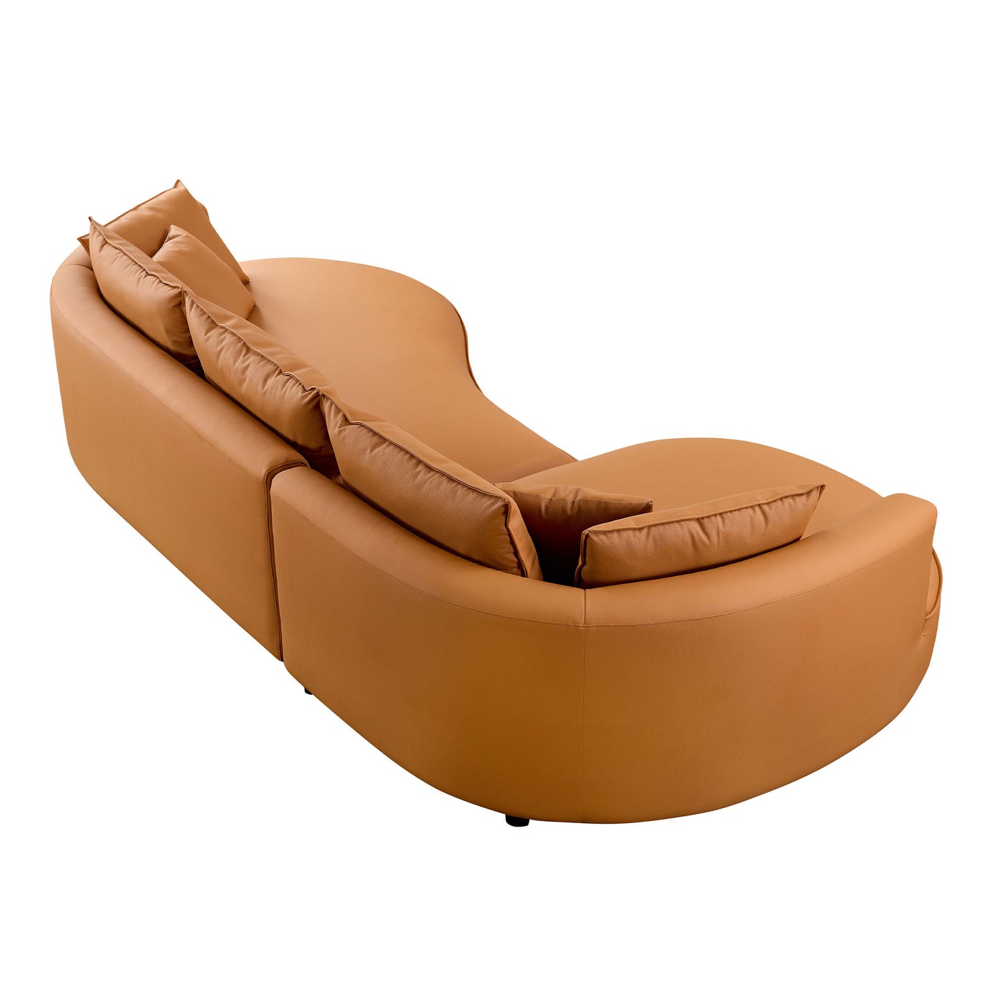 Curved 5-Seat Sofa Couch in Orange Eco-Leather for Living Room