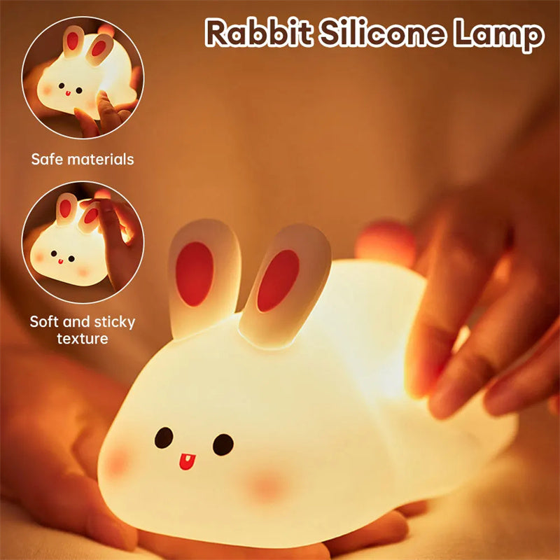 Cute LED Night Light for Kids - Touch Control Rabbit & Duck Nightlights, Rechargeable Bedside Lamp, Christmas Gift