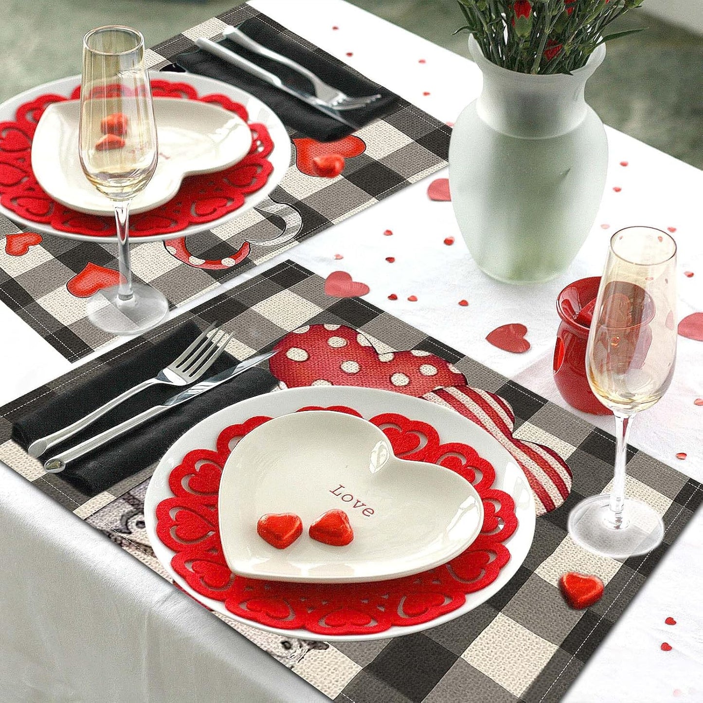 Valentine's Day Placemats Set of 4 - Gnomes & Hearts, 17x12.5 In