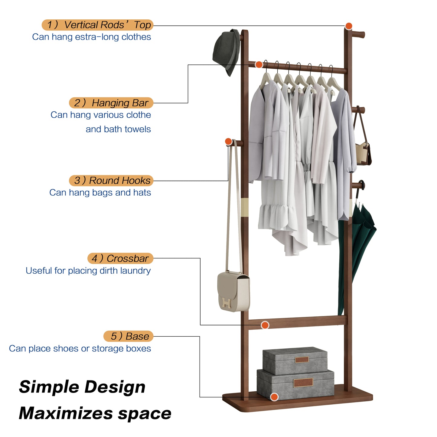 Coat Racks Solid Wood Hanger 23.6x 11x71in Environmental Protection