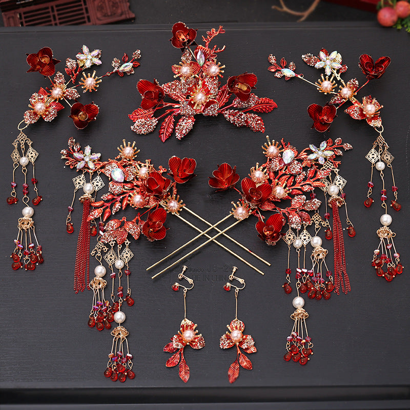 Bridal Hair Crown with Fringe - Ancient Style Flower Headdress