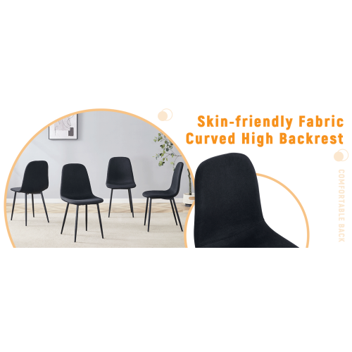 Set of 4 Black Linen-Cotton Dining Chairs with Metal Legs
