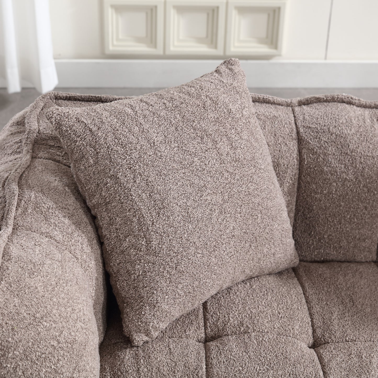 Comfortable Brown Beanbag Chair for Two - Chenille Foam Sofa