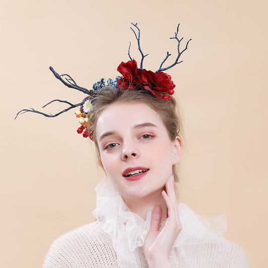 Forest Branch Antler Headband for Kids - Vintage Fabric Hair Accessory