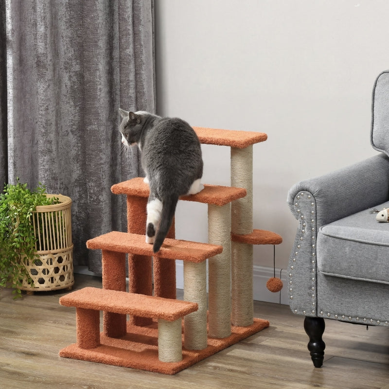 Cat Steps with Scratching Posts for High Beds and Sofas - Brown, 3-Step Cat Tree