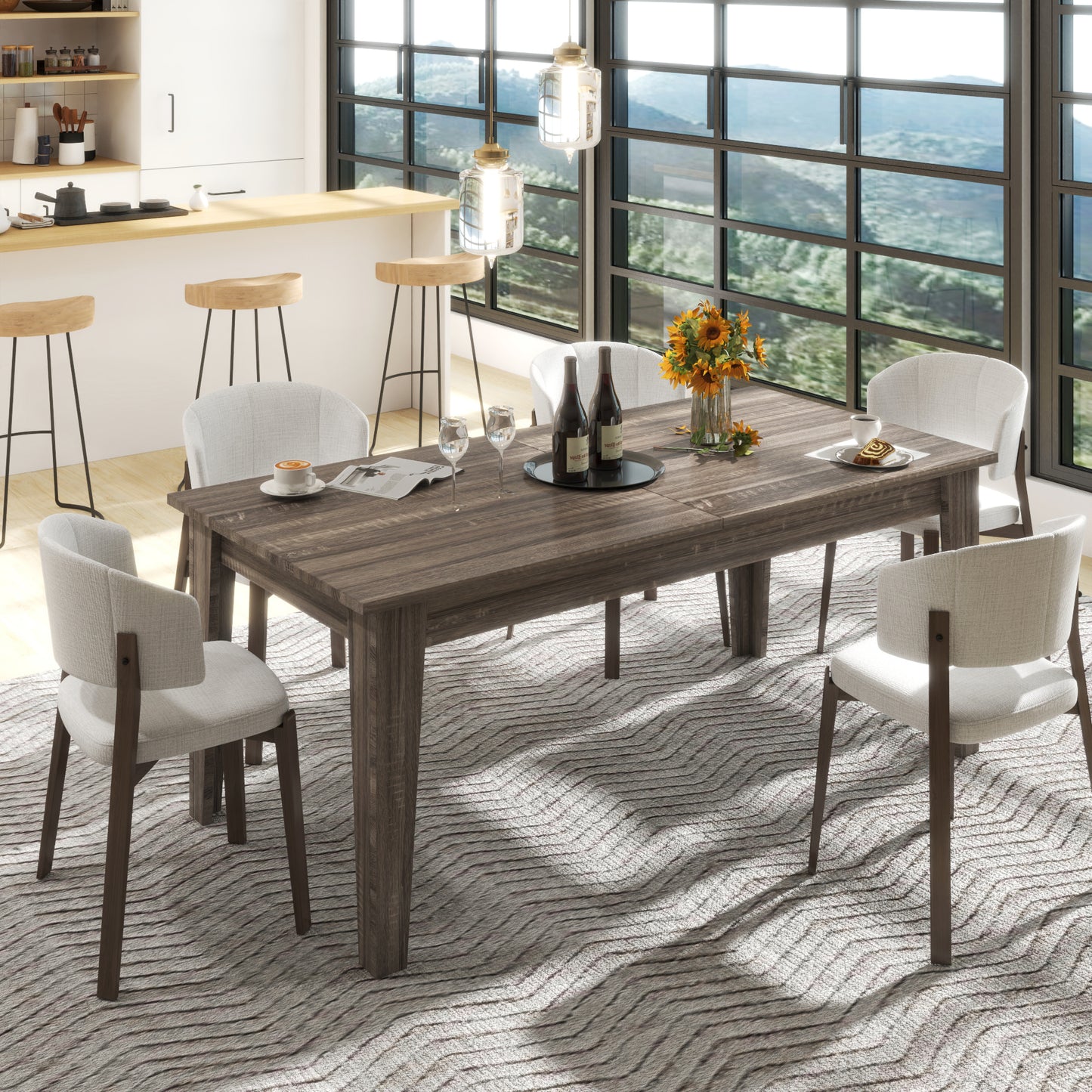Large Extendable Dining Table - 106.3 Inch Dark Oak