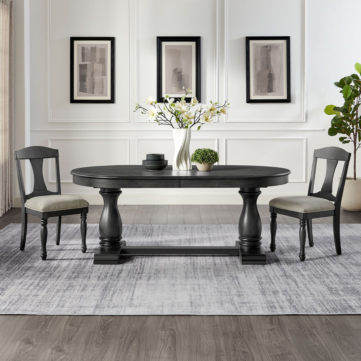 94 Inch Extendable Wooden Dining Table for 6 - Dark Oak