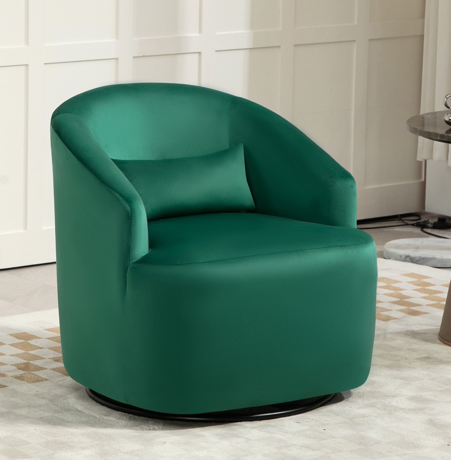 362 Degree Swivel Barrel Accent Chair, Velvet Upholstered Curved