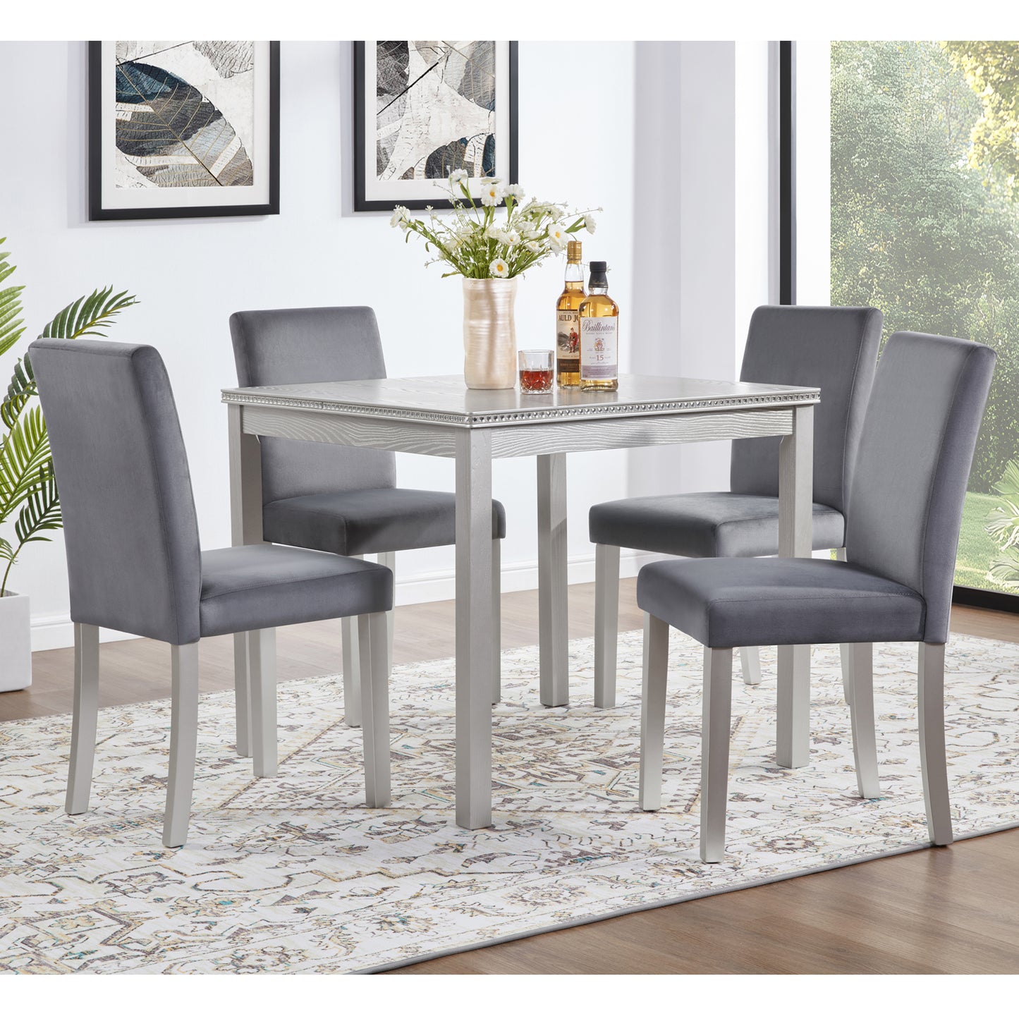 Dining Chairs Set of 4 with Padded Seat - Silver Grey