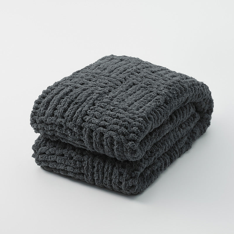 Solid Color Knitted Fluffy Blanket - Cozy Home Bedding & Sofa Throw