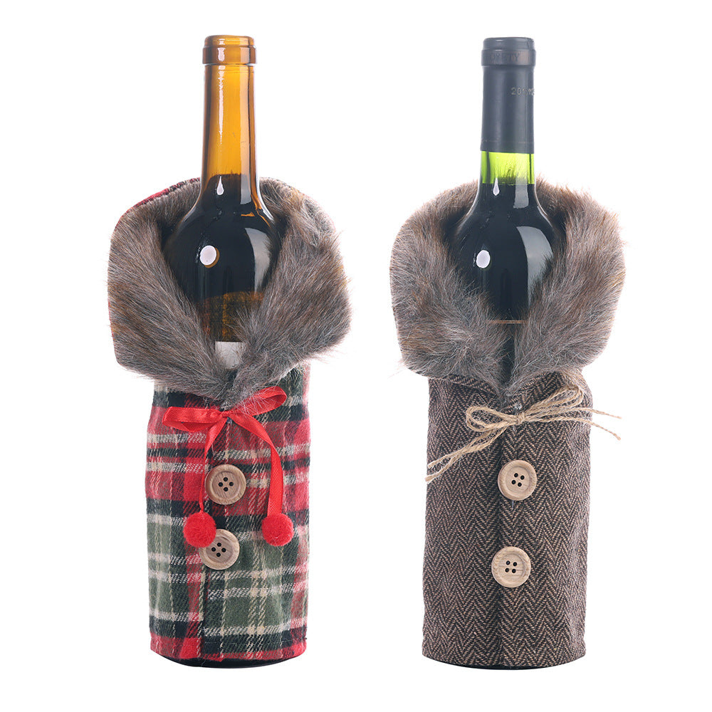 Decorative Wine Bottle Cover Tartan Stripes & Checker Plaid Skirt