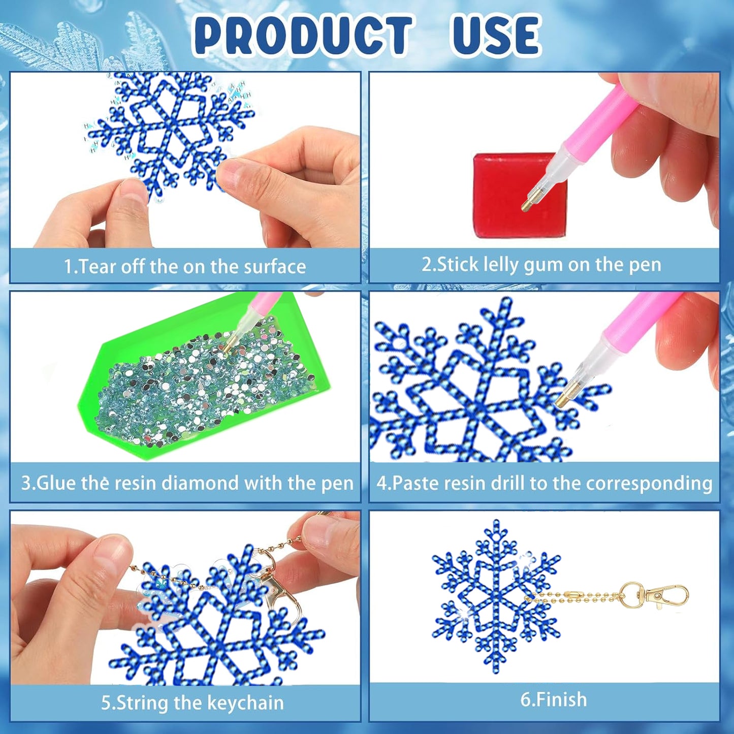 Snowflake Rhinestones Painting Keychain Kits - 12 Packs