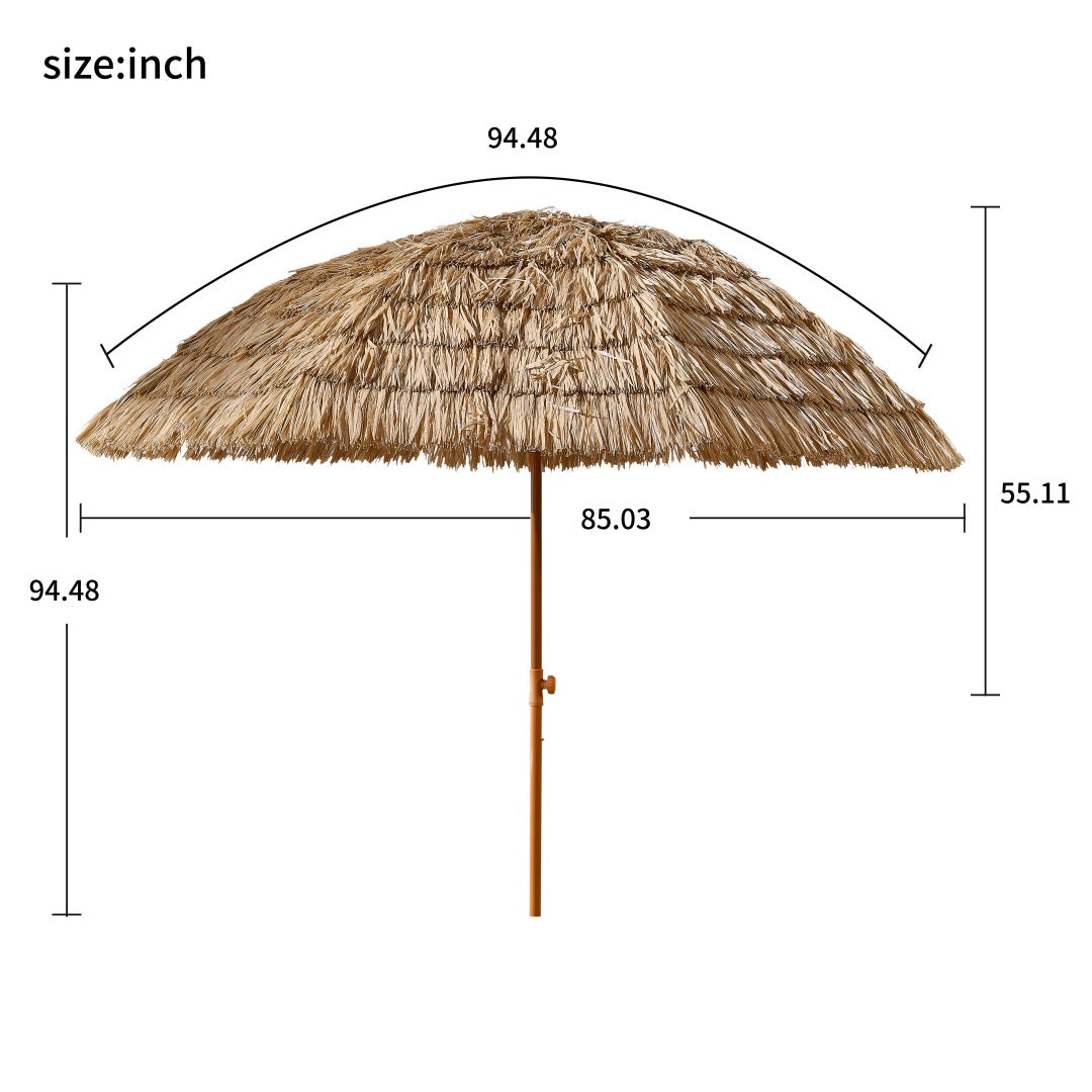 8' Thatch Patio Tiki Umbrella - Brown Hawaiian Beach Shade