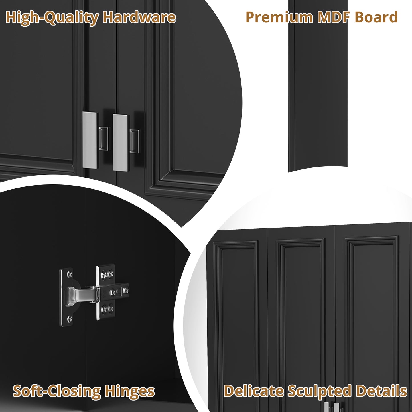 Modern Wall-Mounted Bathroom Cabinet with 5 Adjustable Shelves - Black