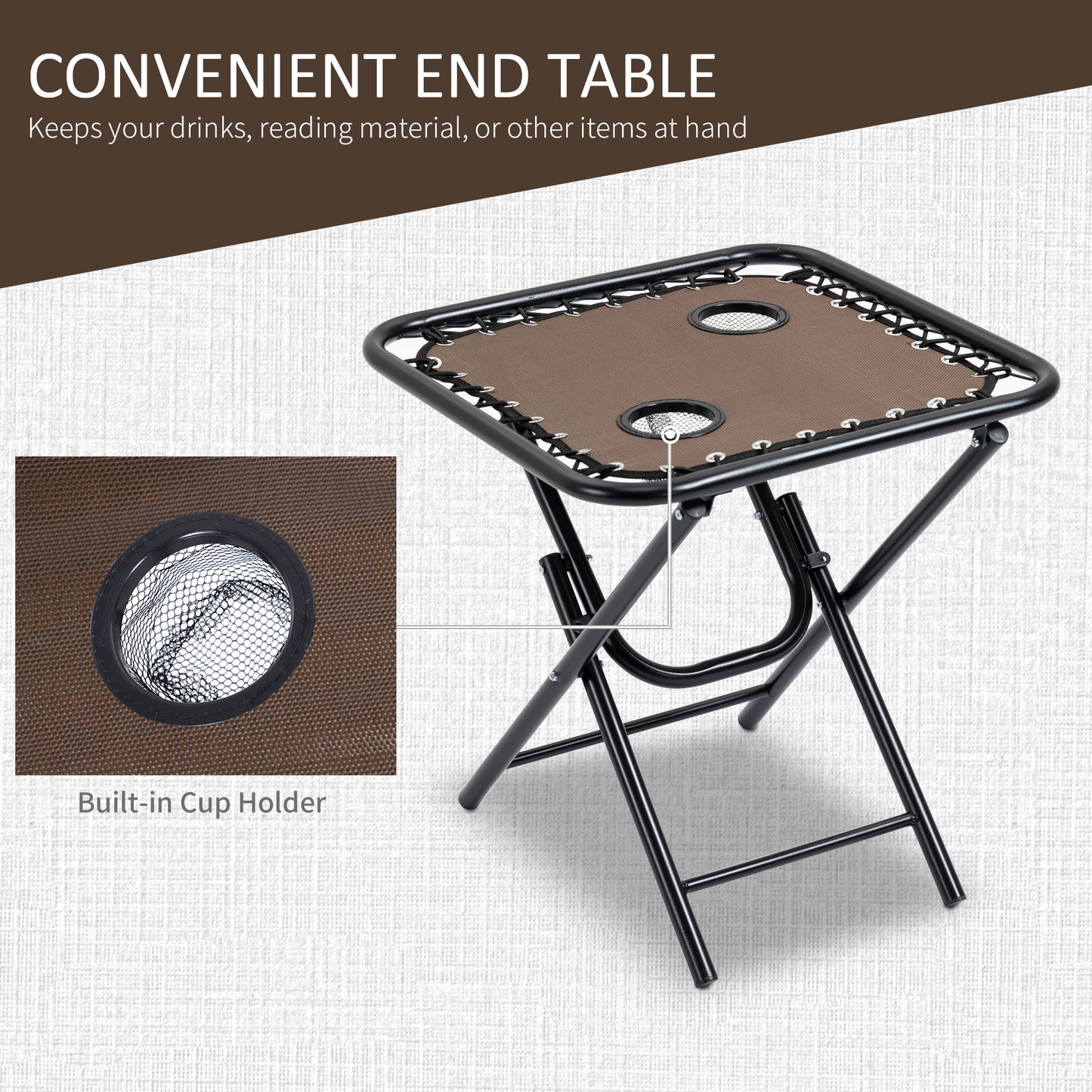 Folding Zero Gravity Chair Set with Side Table & Cupholders - Brown