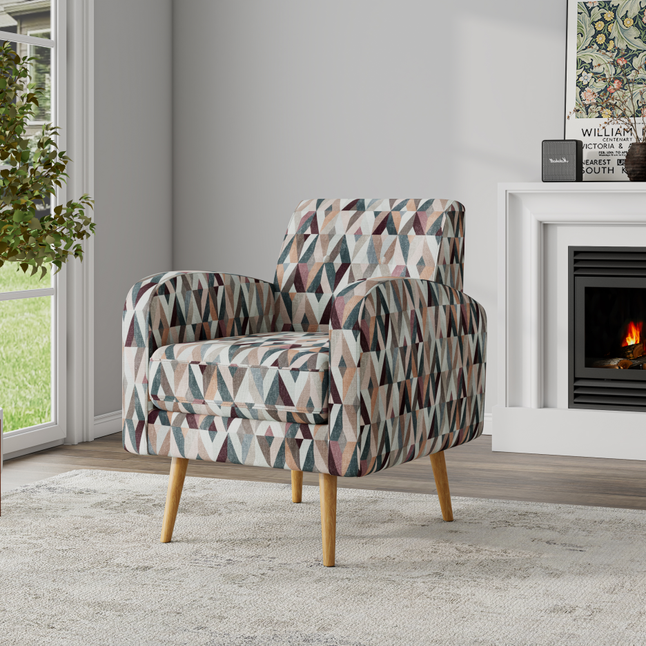 Darien Accent Arm Chair - Red and Tan Prism Pattern
