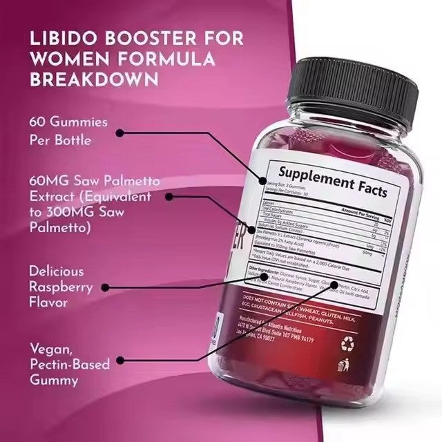 Men Women Libido Booster Gummies with Saw Palmetto - Dietary Supplement, 60 Pieces