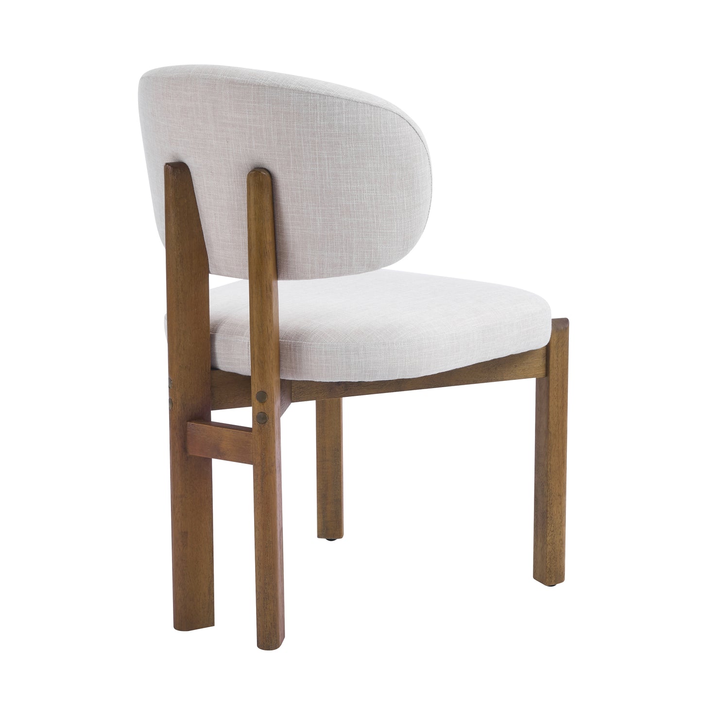 Beige Upholstered Mid-Century Dining Chairs - Set of 2