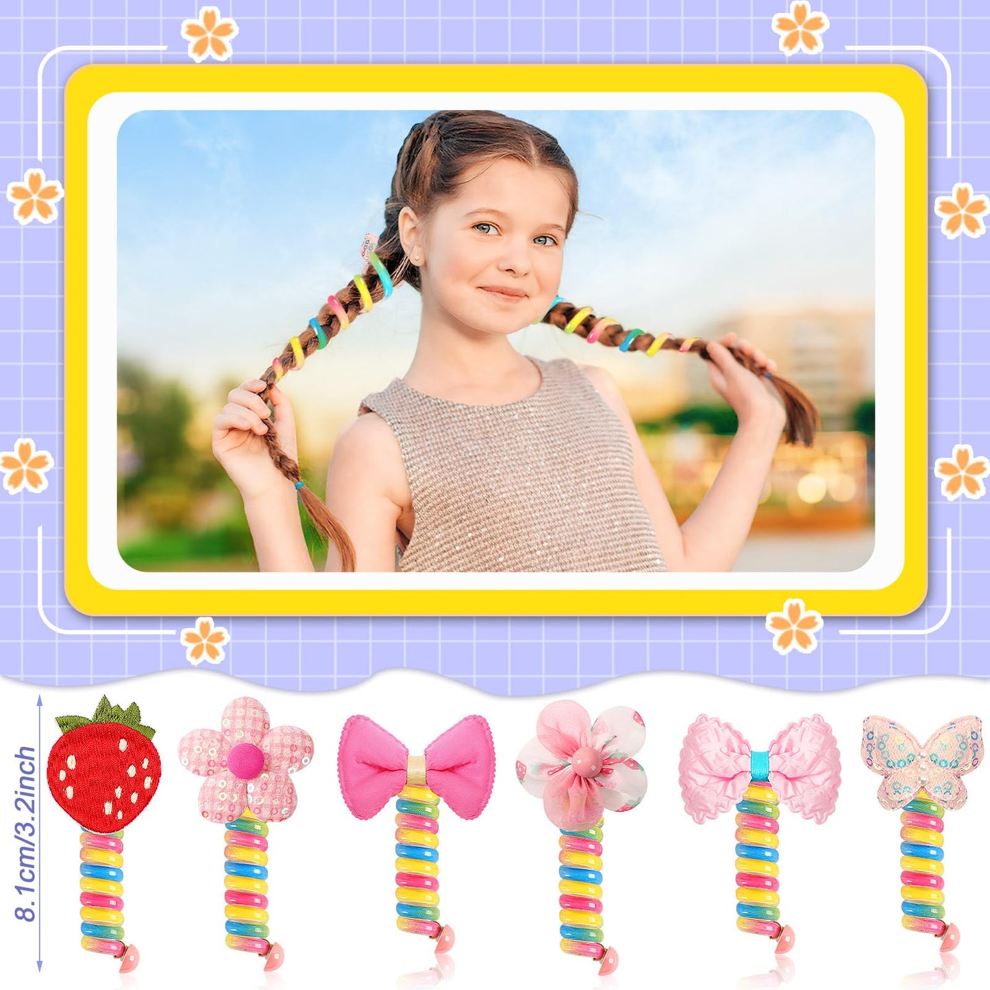 6-Pack Colorful Spiral Hair Ties - Rainbow Telephone Wire Bands