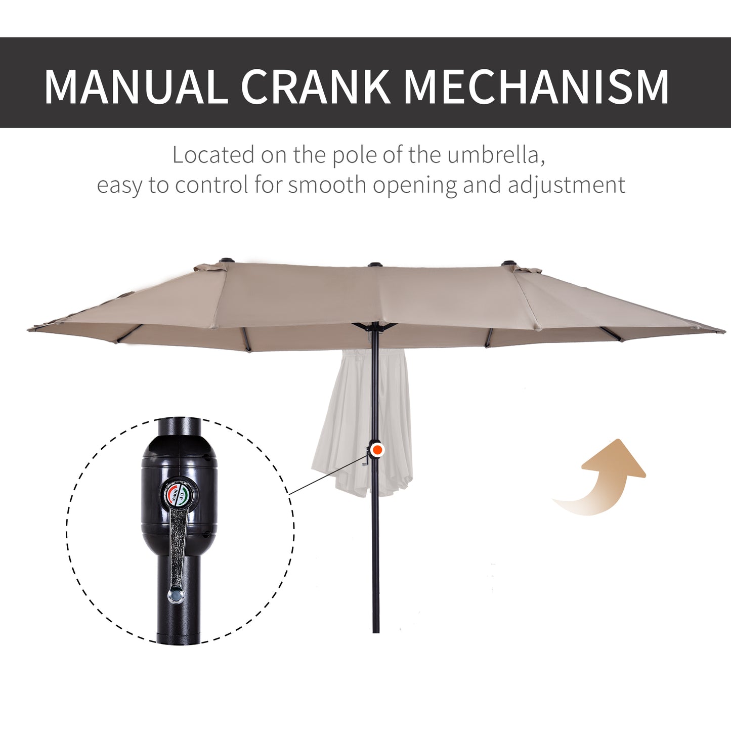 15ft Double-Sided Patio Umbrella with Crank Handle - Tan