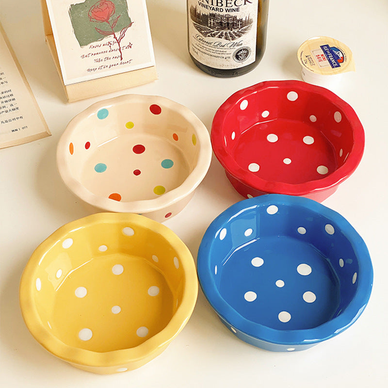 Polka Dot Porcelain Bowl Set - Cute Kitchen Dinnerware, 5-Inch