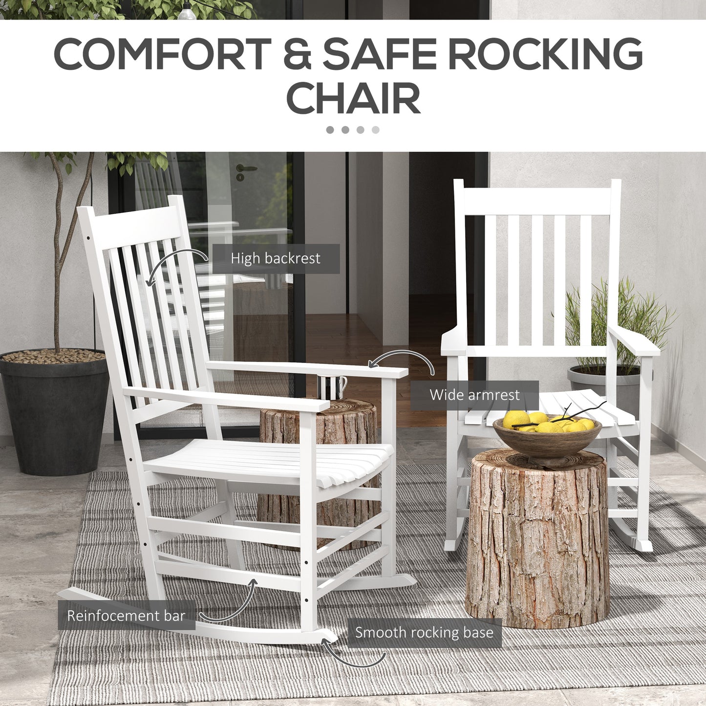 Wooden Rocking Chair Set - Outdoor Rockers with Curved Armrests