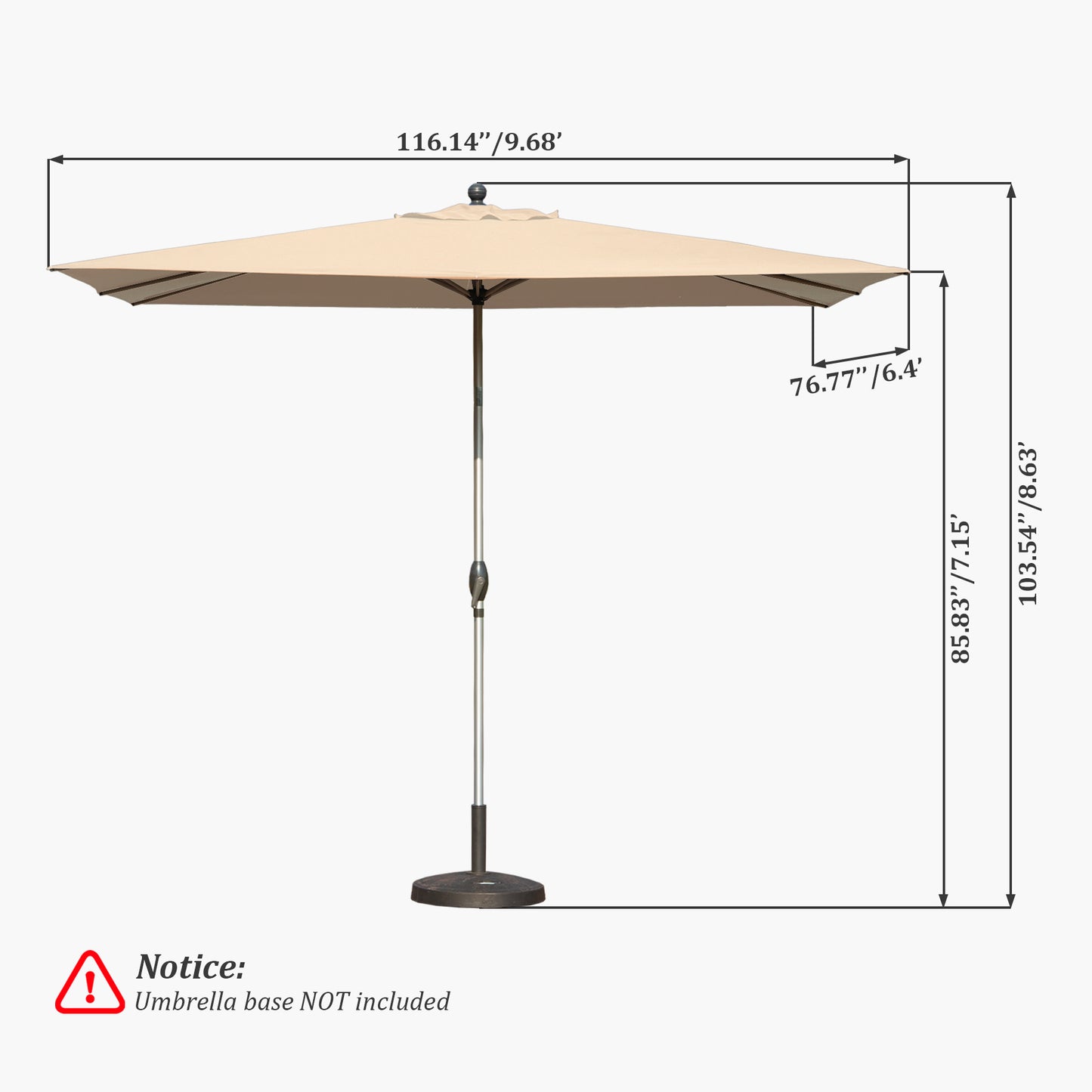 Rectangle Patio Umbrella With Crank Lift And Tilt Function, Beige