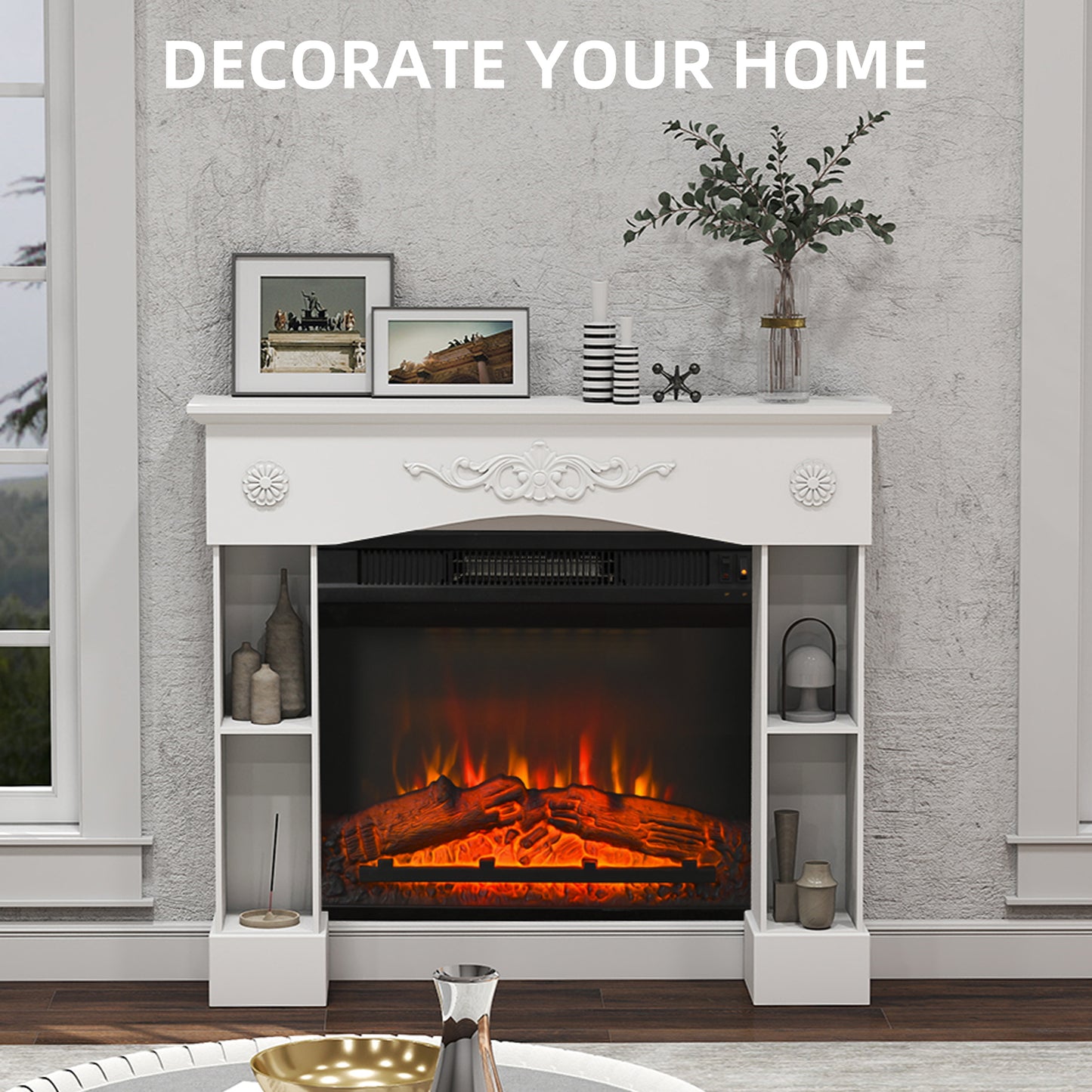White Fireplace Mantel Surround with Storage for Electric Fireplaces - 45.3" Wide