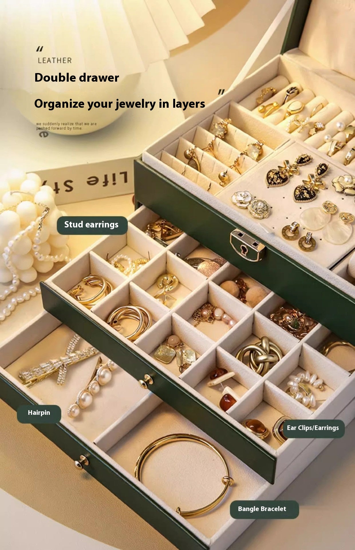 Multi-Compartment Jewelry Storage Box with Removable Drawer - Elegant Necklace and Earring Organizer