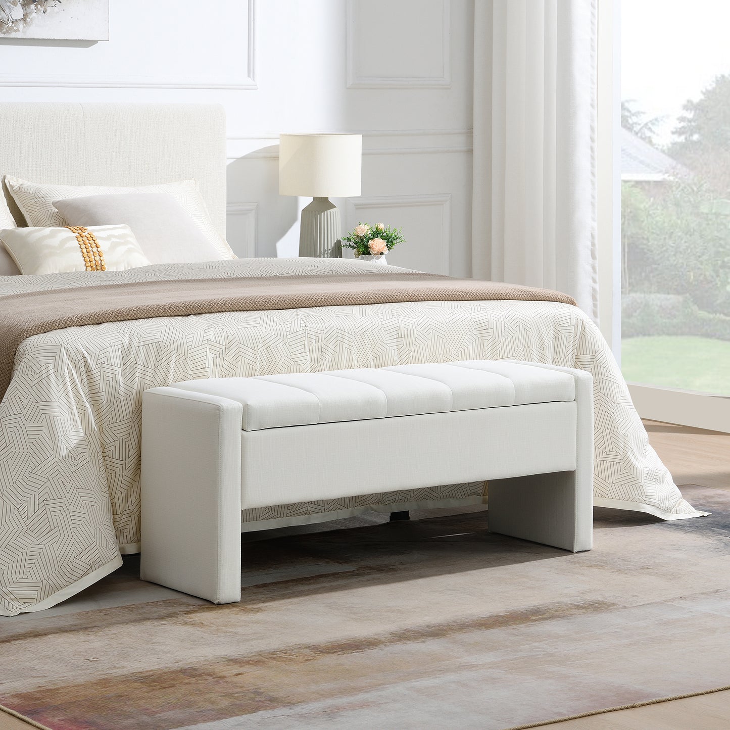 Upholstered Storage Bench with Comfy Design - Beige