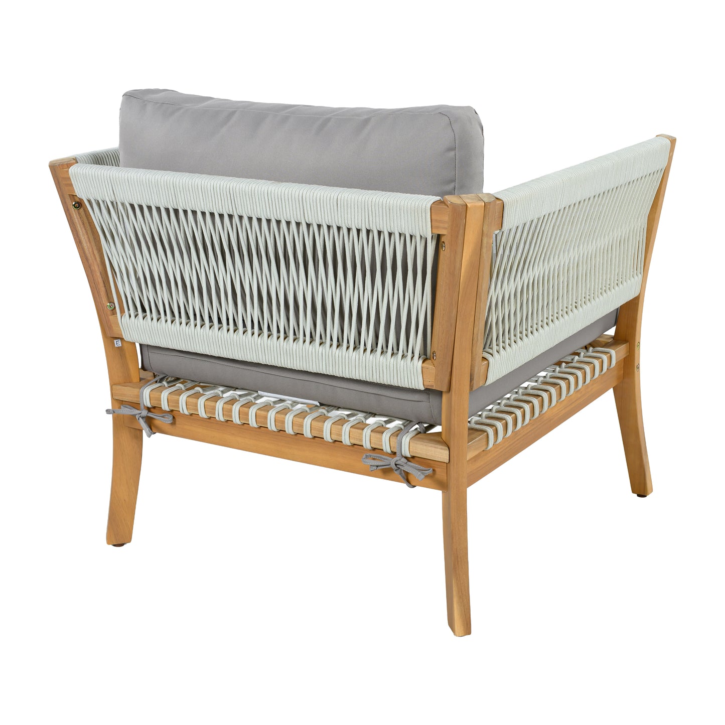 Outdoor Acacia Wood Lounge Chair with Thick Cushions - Natural & Grey