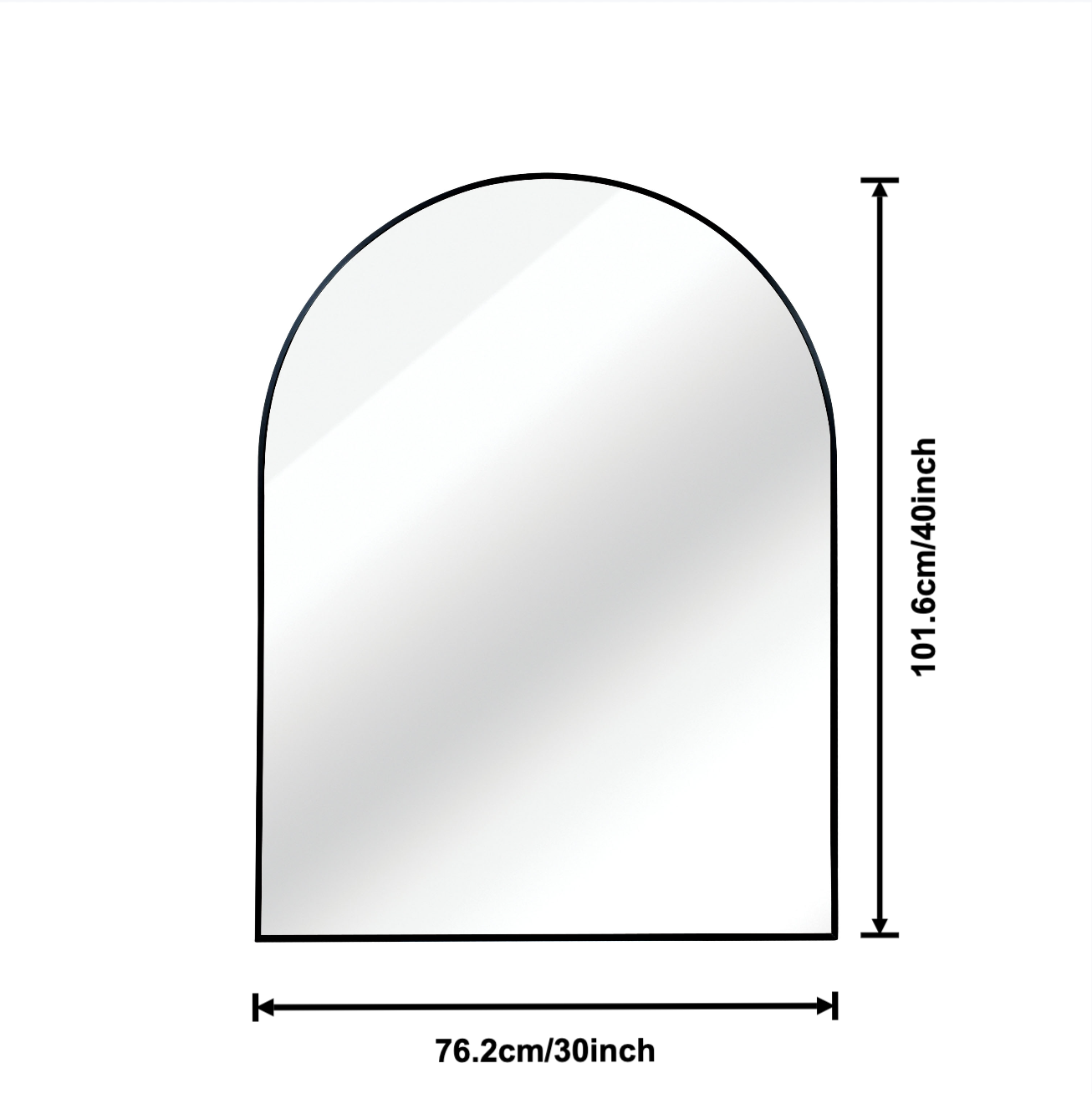 30x40 Inch Black Metal Framed Arched Bathroom Wall Mirror