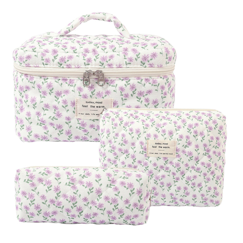 Large Capacity Portable Cosmetic Bag with Floral Design - Travel Makeup Organizer