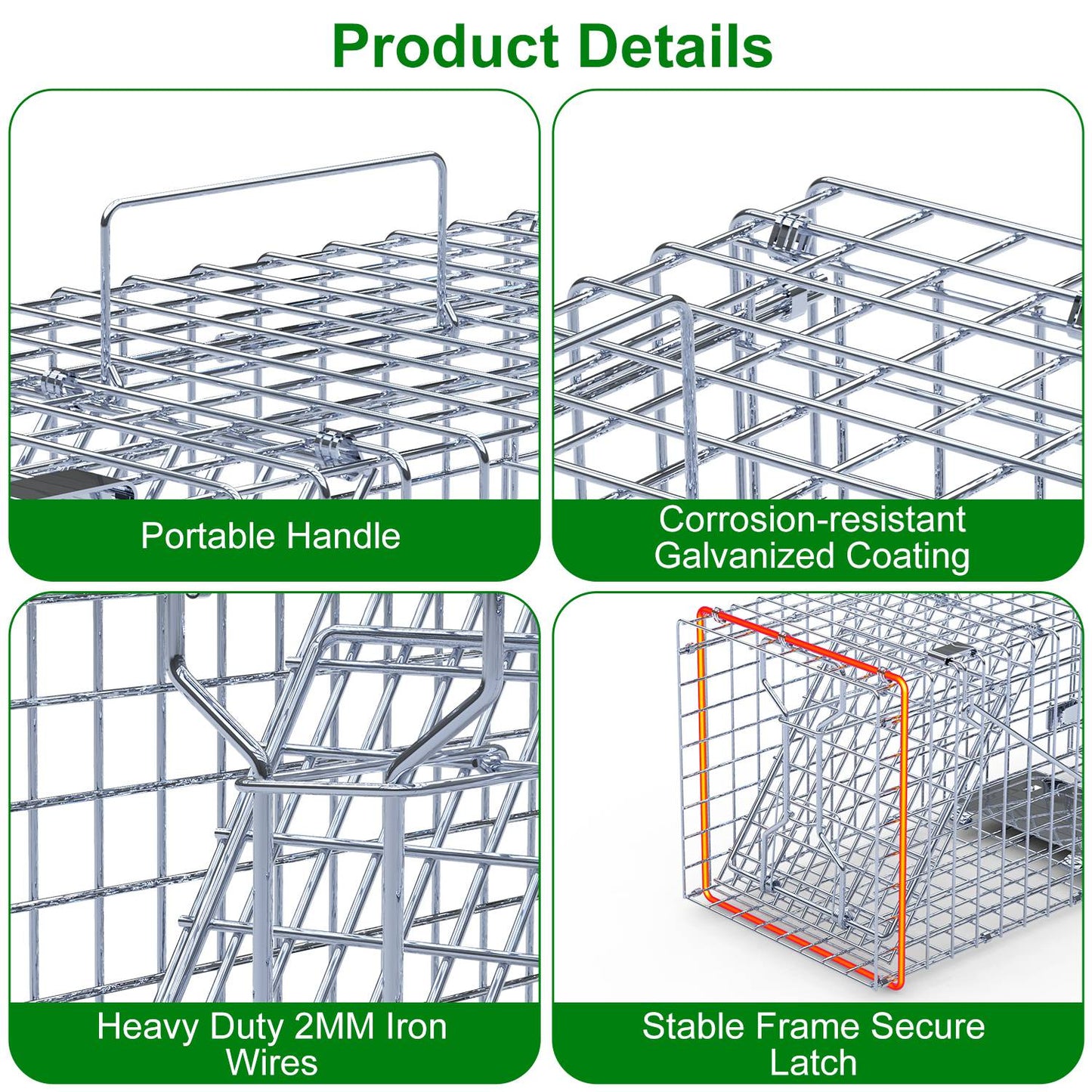 2-Pack Humane Live Animal Trap Cage 18x8x10 Inches for Small Animals