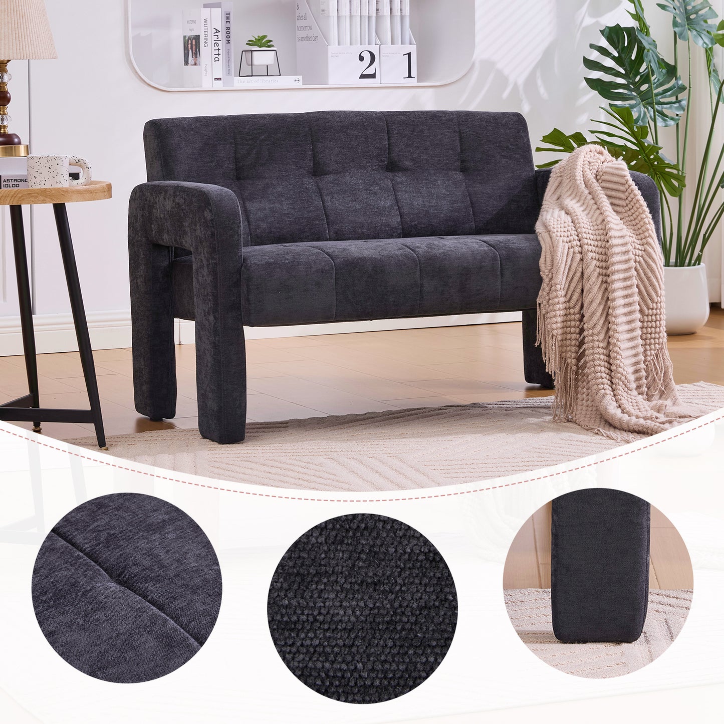 Nordic Modern Double Armchair - Upholstered Sofa in Black