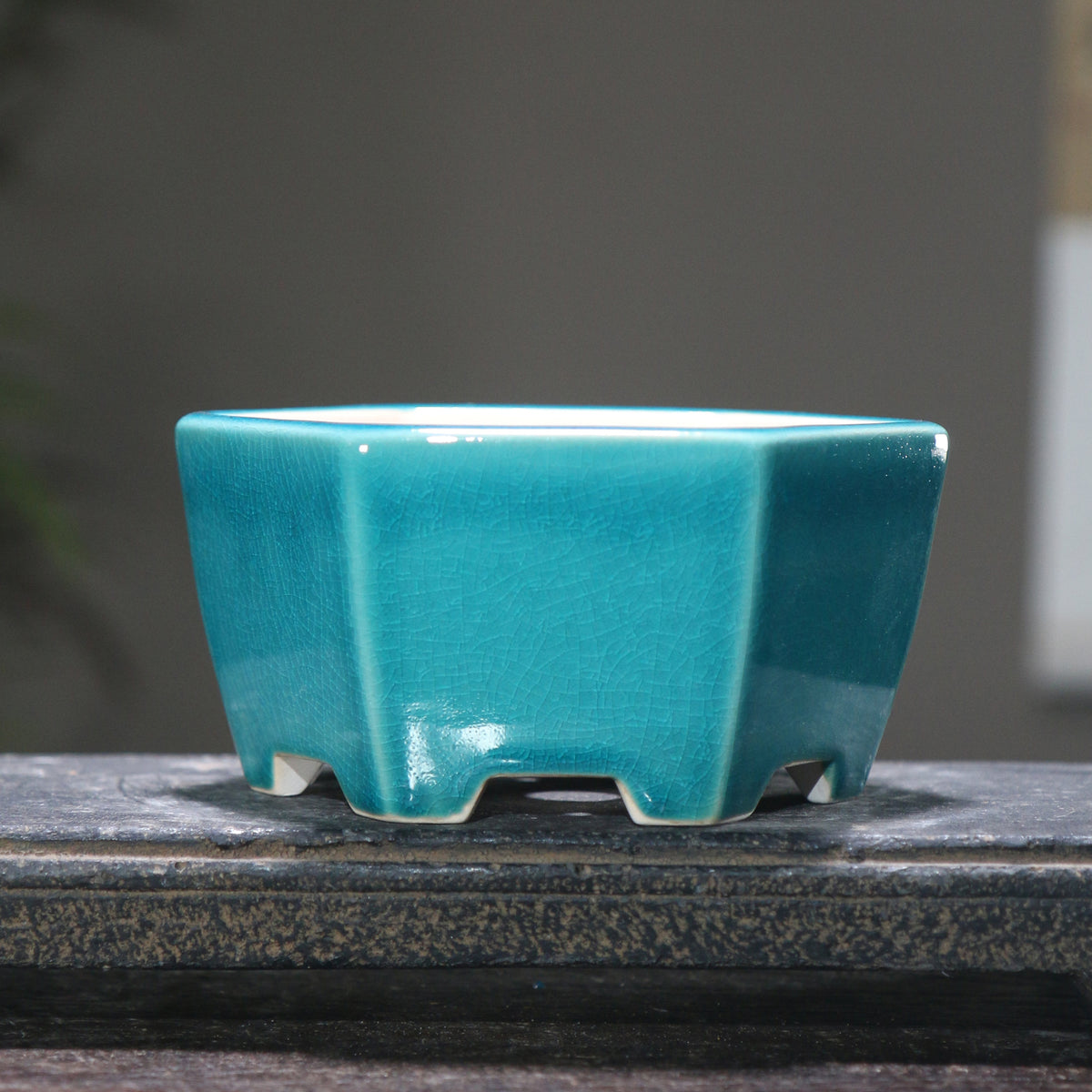 Ceramic Bonsai Basin Hexagonal Flowerpot with Glazed Finish - Indoor & Outdoor Decor
