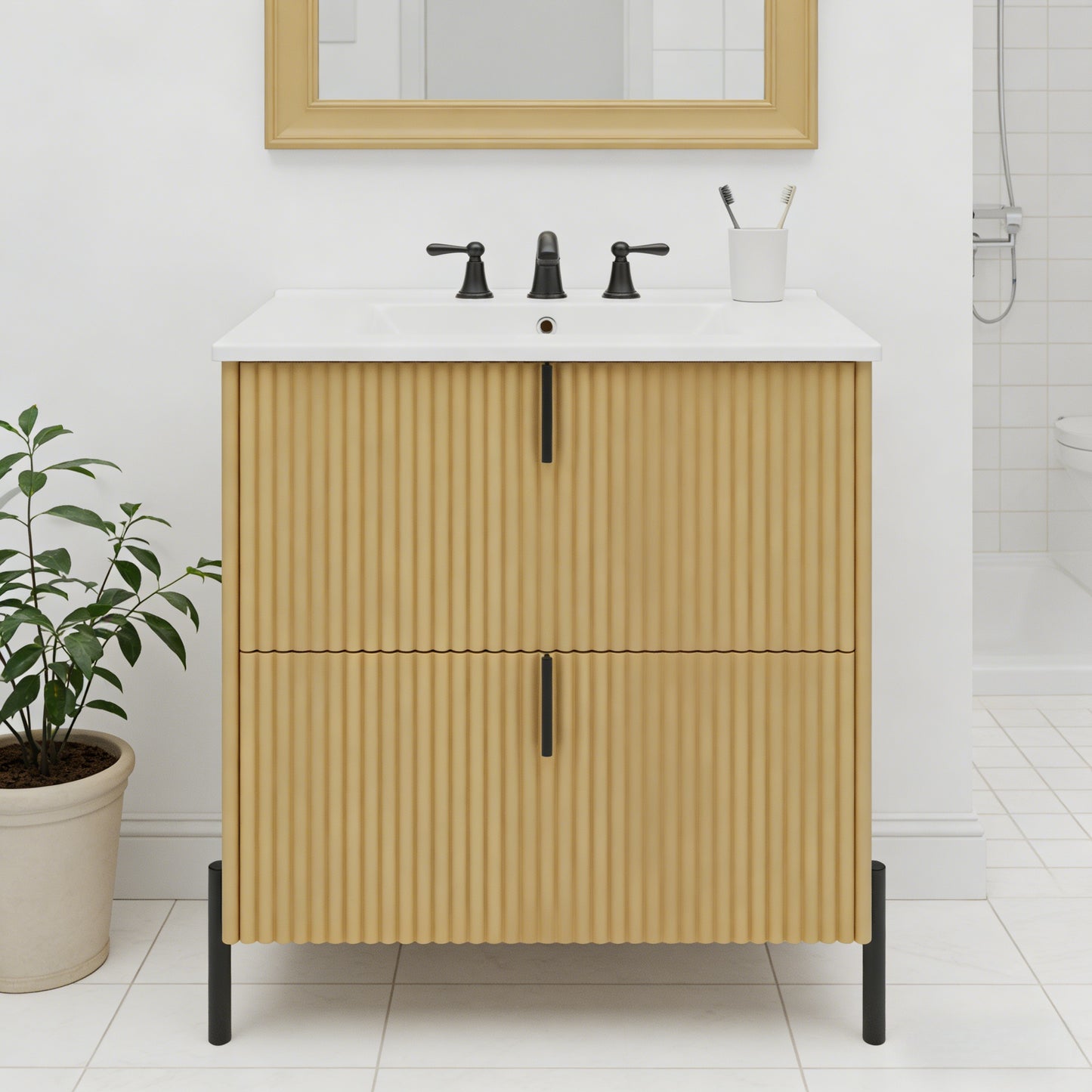 30" Freestanding Bathroom Vanity with Ceramic Sink - Natural